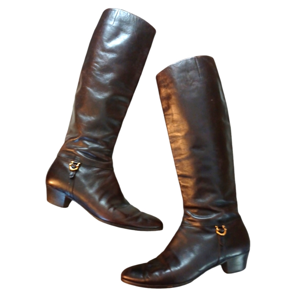 SALVATORE FERRAGAMO Luxe Brown Leather Knee High Boots Size 9.5